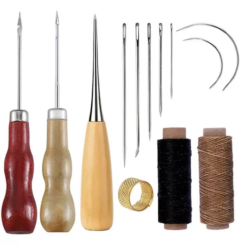 13 pezzi set da cucito in pelle borsa scarpa kit di riparazione cucito fatto a mano con punteruolo filo cerato aghi per cucire ditale per la casa leat