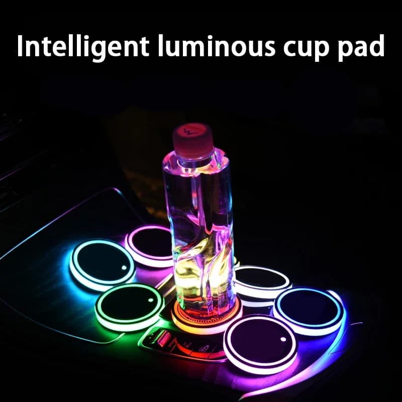 Tappetino per tazza d'acqua luminoso per auto colorato LED per interni auto, luce notturna per respirazione, controllo centrale, luce ambientale antiscivolo per auto