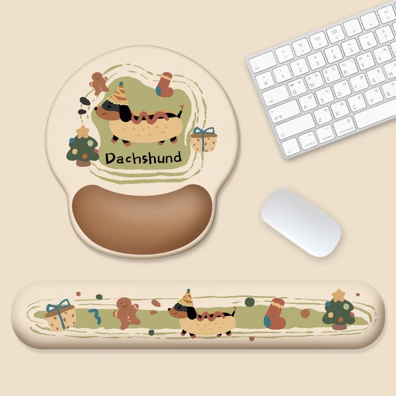 Tappetino per mouse con poggiapolsi a forma di Bassotto, in silicone antiscivolo, cuscino di supporto per polso per tastiera, per donna, ufficio, casa, laptop