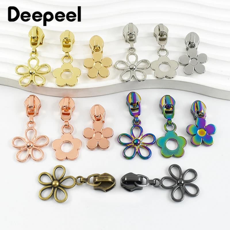 5-30 pezzi 5 # Estrattore per cerniere a forma di fiore per nastro con cerniera in nylon, borsa da cucito, cerniere tascabili, testa, vestiti, cursore, kit di riparazione di ricambio
