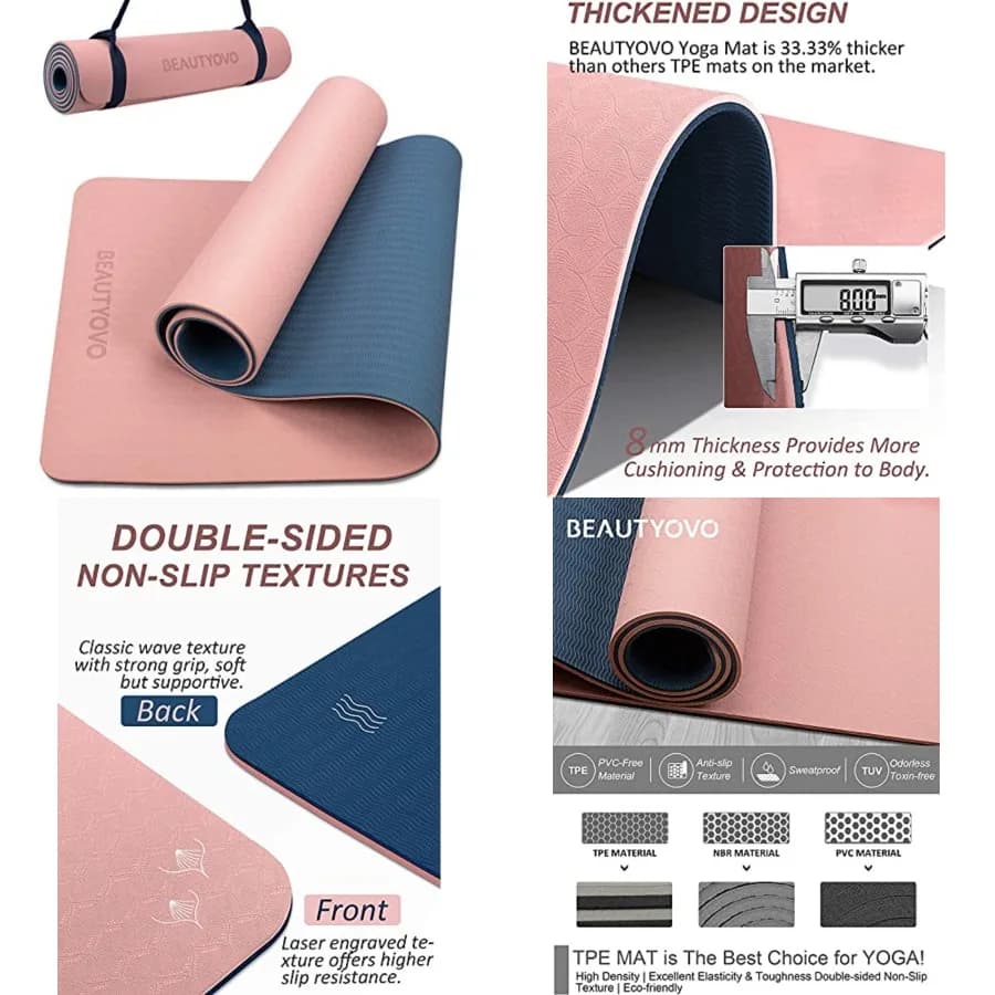 Yoga Mat with Strap, 1/3 Inch Extra Thick Yoga Mat Double-sided Non Slip, Professional TPE Yoga Mats for Women Men, Workout Mat