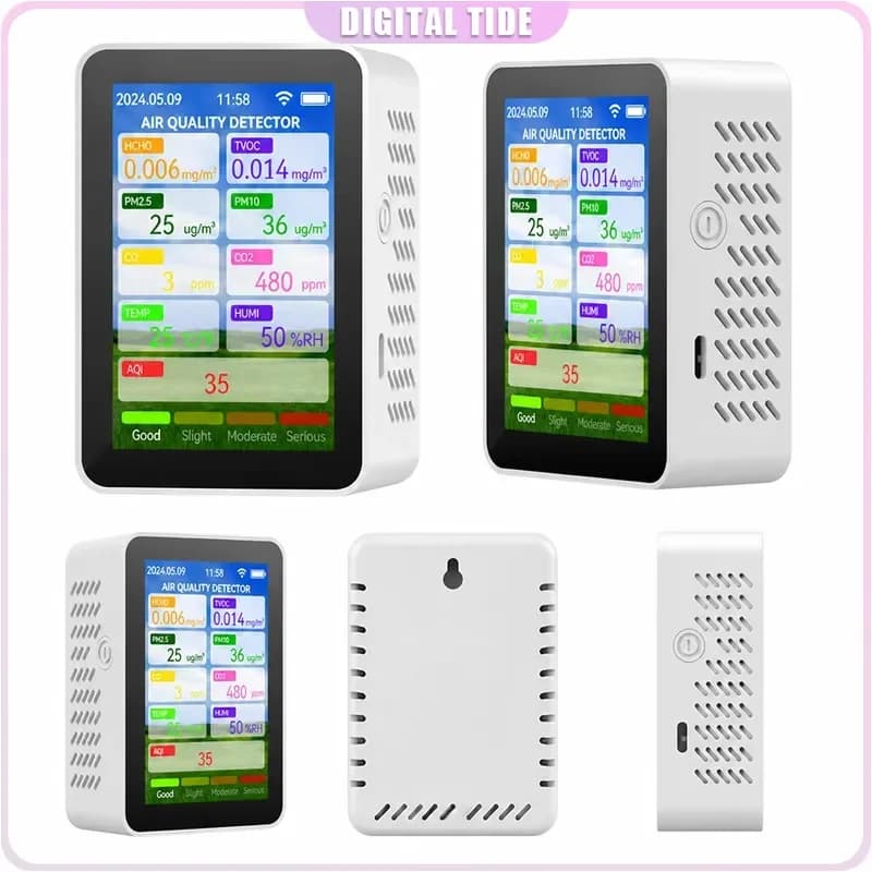 WiFi Air Quality Monitor HCHO TVOC CO2 PM2.5 PM10 Carbon Monoxide Tester Portable Temperature Humidity Detector 2.8 Inch