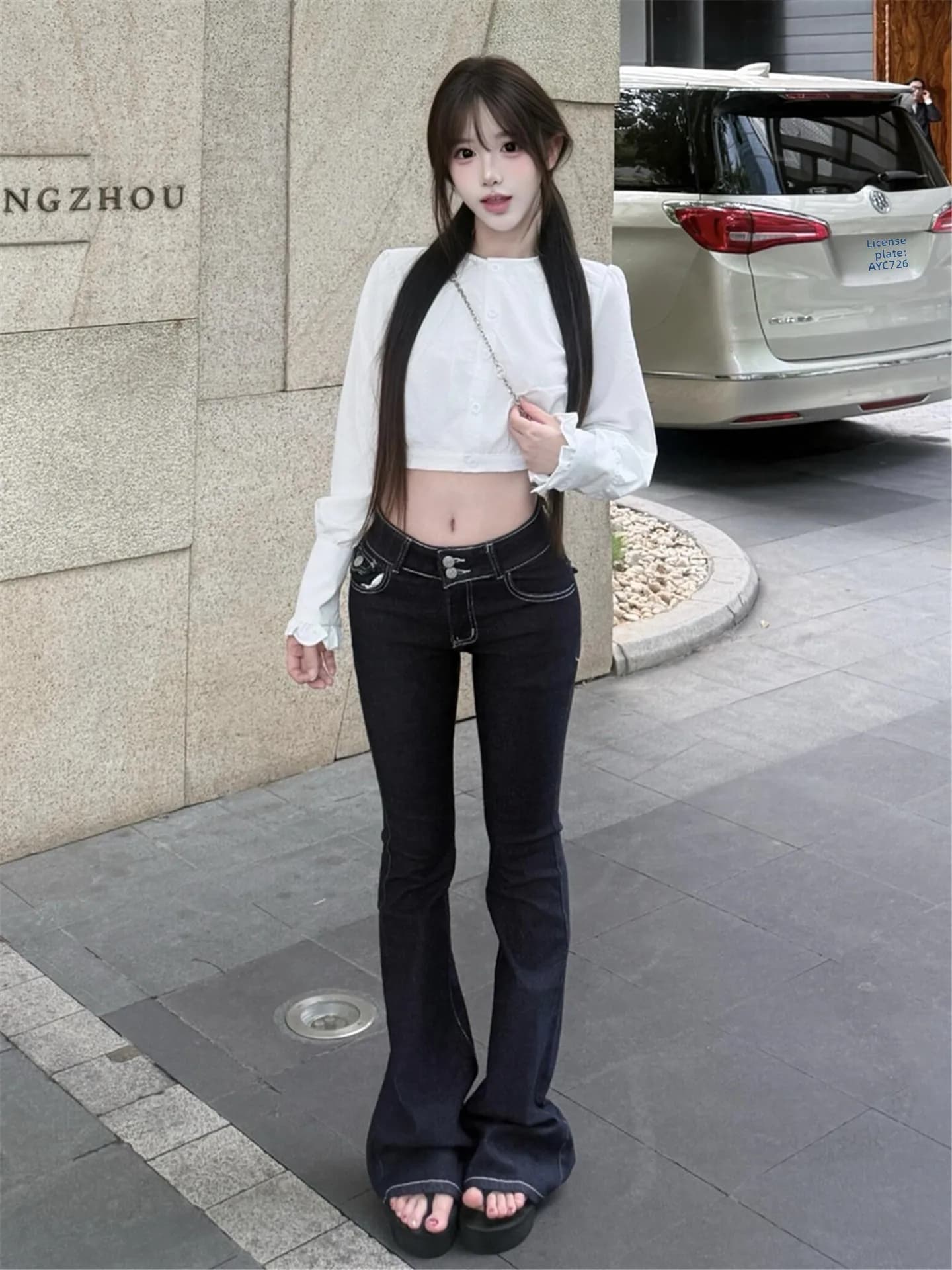 American Vintage Low Waist Bell Bottom Jeans Women's Spring Summer Slimming Washed Floor-Length Pants Sexy Lady Style