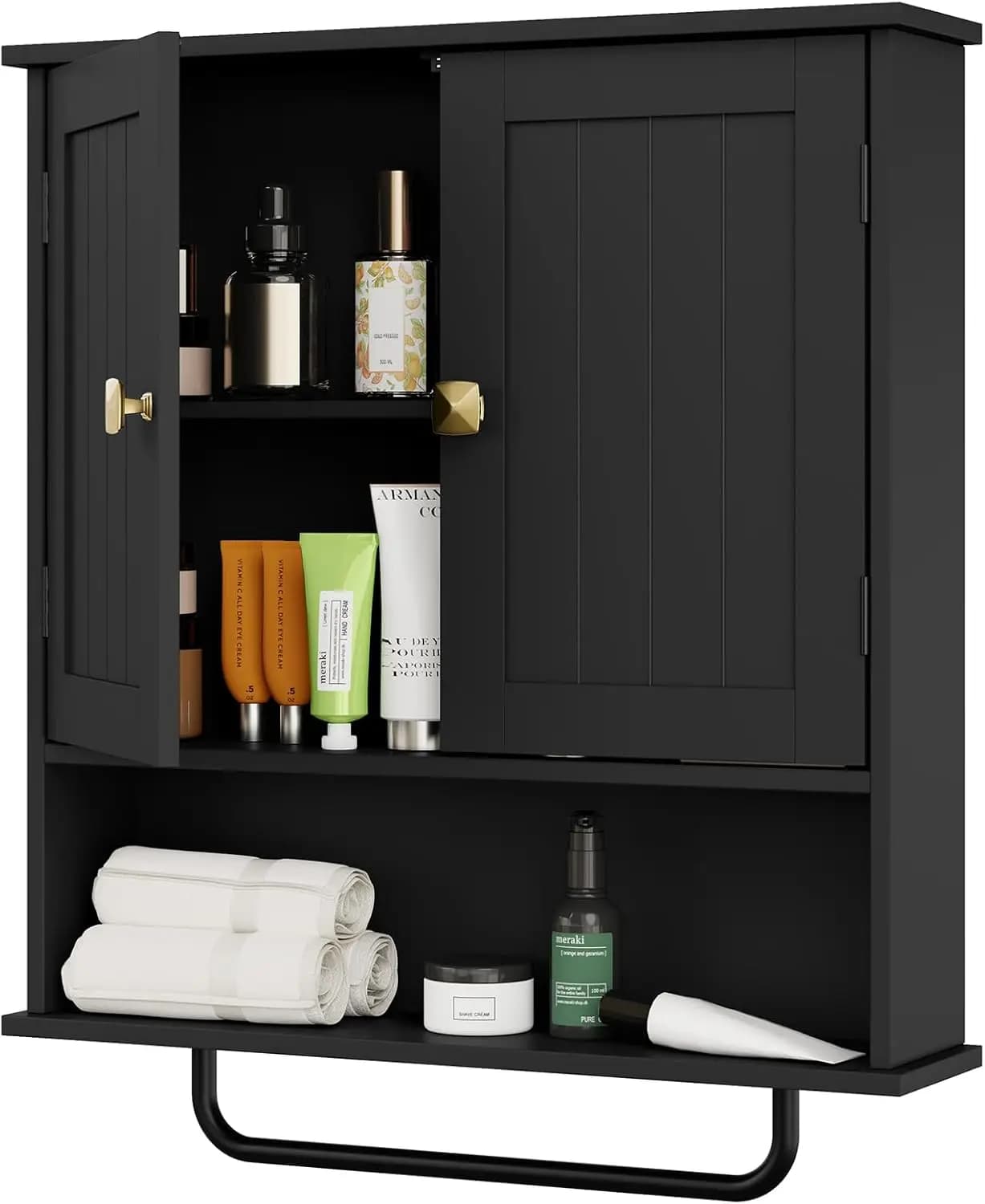 Mobiletto da Bagno a Parete con Porta Asciugamani, Armadietto Sopra WC con Ripiano Regolabile, Bianco per Bagno, Lavanderia, Cucina