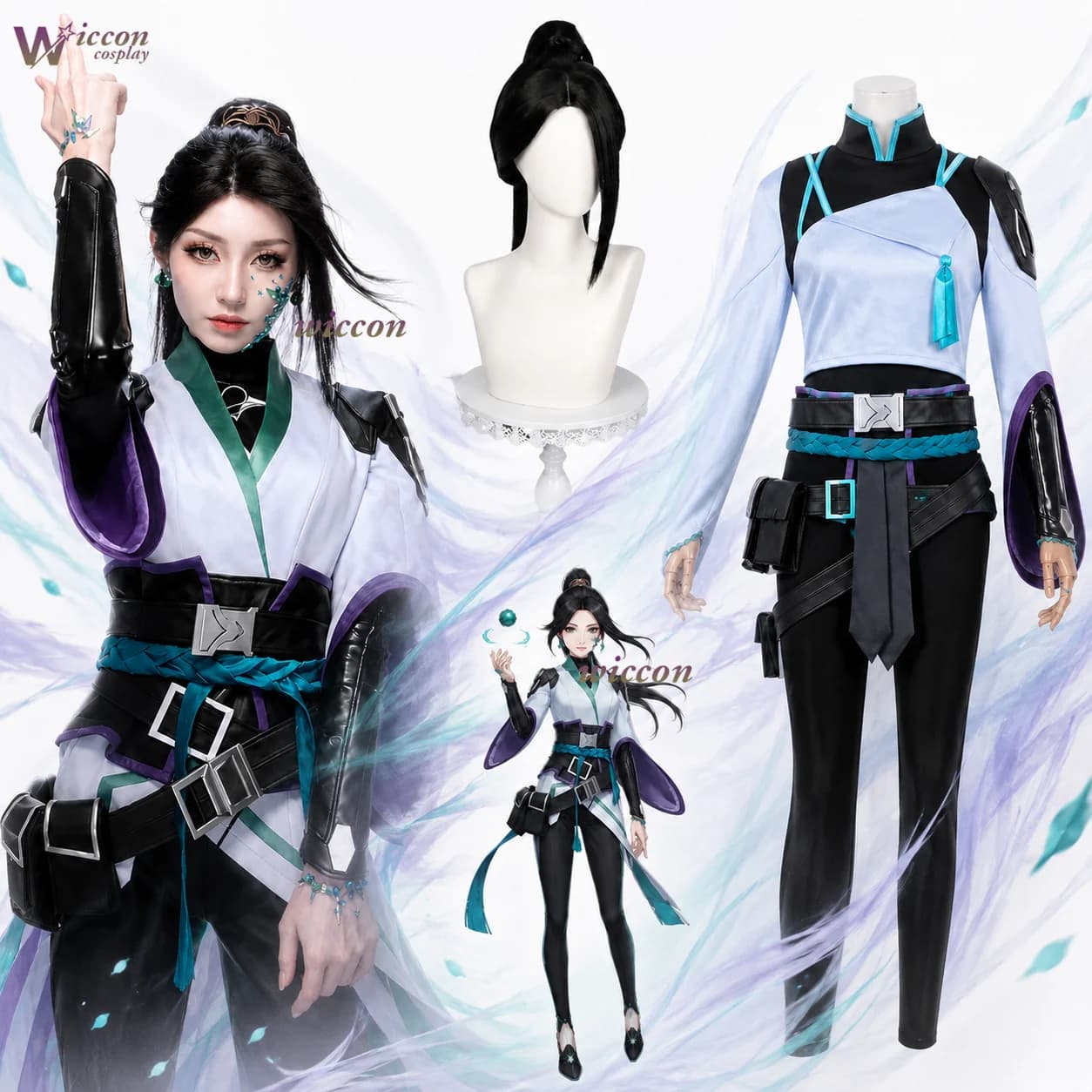 MoeMimic Sage New Cg Outfit Chinese Styles Costume Crop Top Punk Pants Bag Earring Bracelet Ring Halloween Cosplay VALORANT