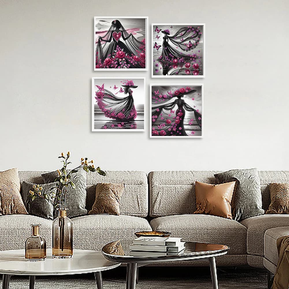 Kit Pittura Diamante 5D Fai da Te con Forme Speciali, 4 Pezzi, 30x30cm, con Strass di Cristallo