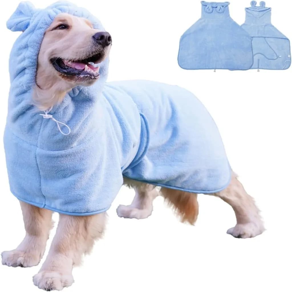 Accappatoio per Cani: 5 Taglie, Microfibra Ultra-Fine ad Alta Assorbenza, Asciugatura Rapida, con Cappuccio e Cinghie Regolabili