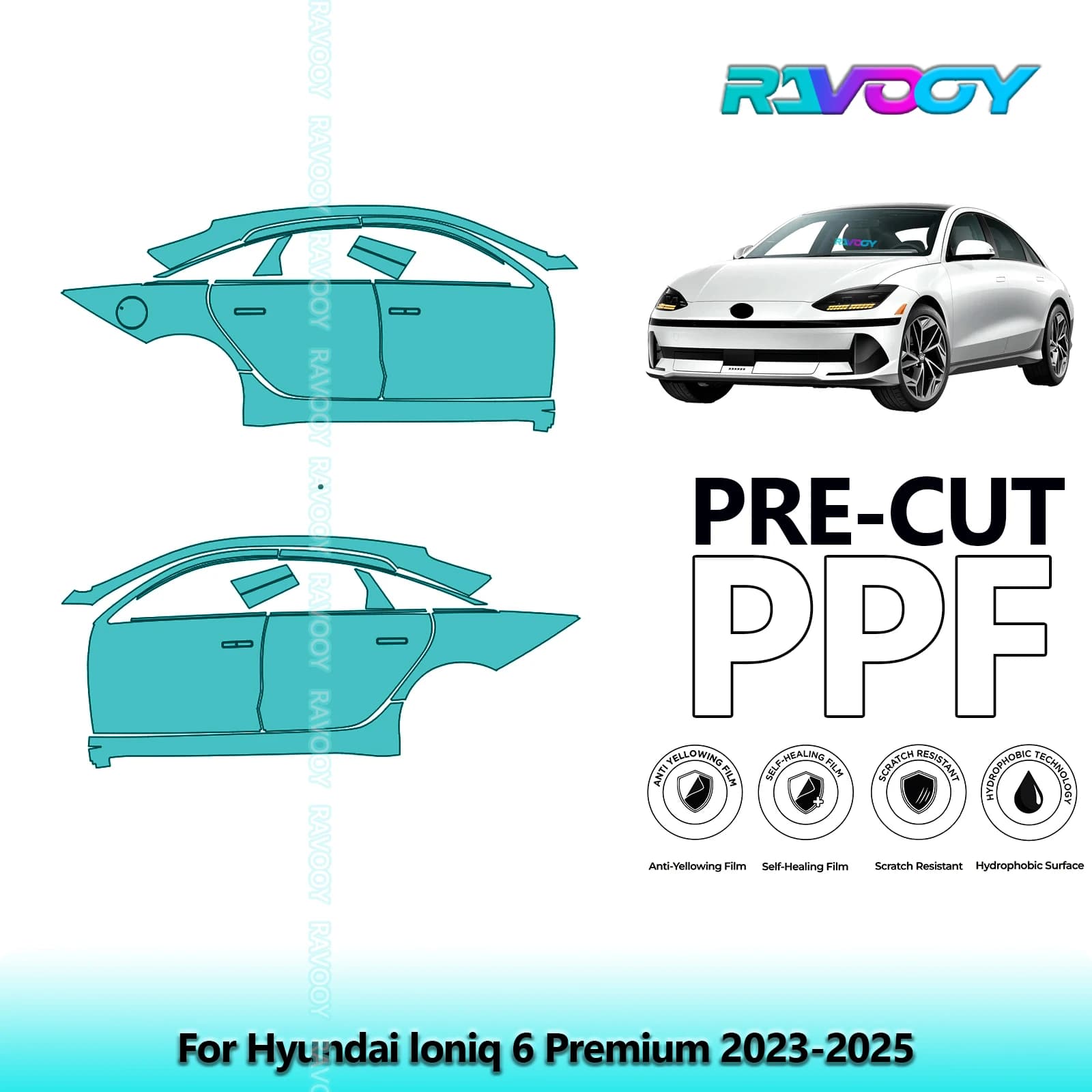 For Hyundai loniq 6 Premium 2023-2025 8.5mil Transparent Pre-Cut PPF Door and Pillar A/B Kit TPU Paint Protection Film Set