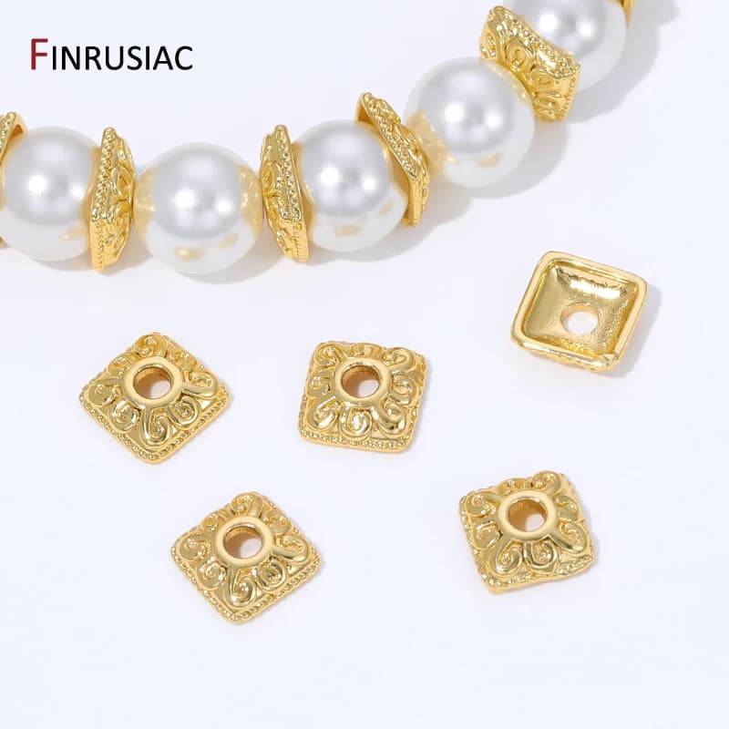 Terminali a forma di fiore da 7 mm in ottone placcato oro 18 carati per gioielli, perline quadrate per accessori fai da te per la creazione di bracciali e collane