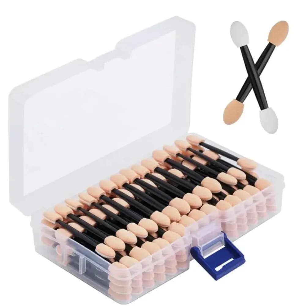 A120-100PCS Disposable Eye Shadow Sponge Applicators 6.5cm Double-headed Eyeshadow Brushes With Container Eyeshadow Stick