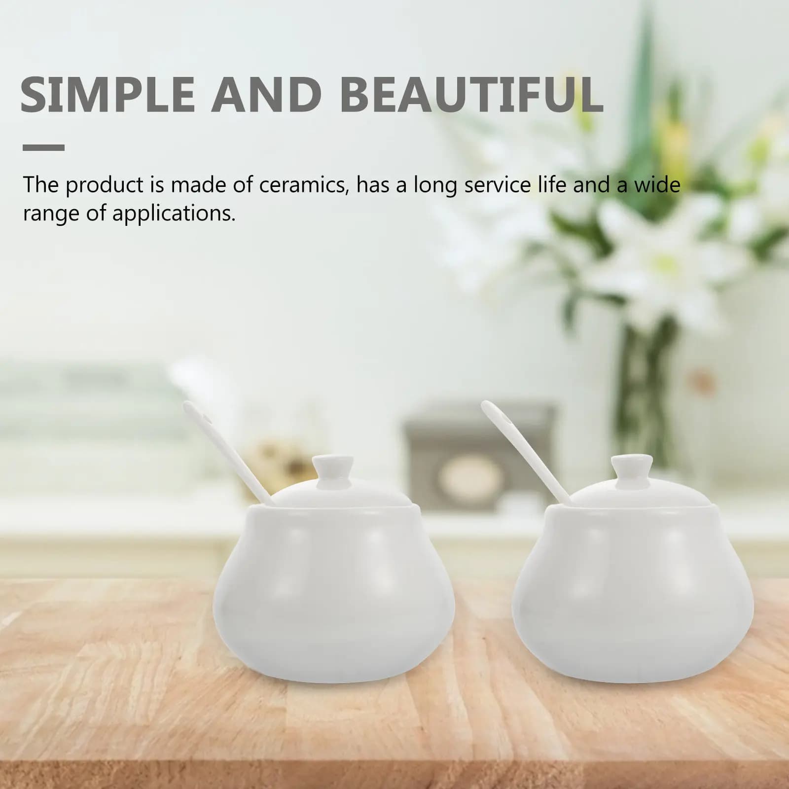 2Pcs Premium Ceramic Seasoning Jars with Spoons for Salt Sugar Pepper Spice Storage Kitchen Home Barbecue Restaurant Buffet