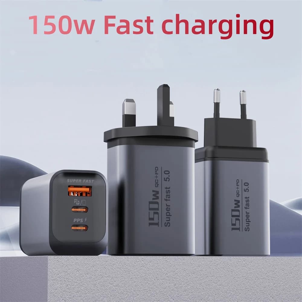 Total 150W USB Type C Multi Port Quick Charge 3.0 Fast Charger PD Mobile Phone Wall Charger Travel Adapter for iPhone 17 Xiaomi
