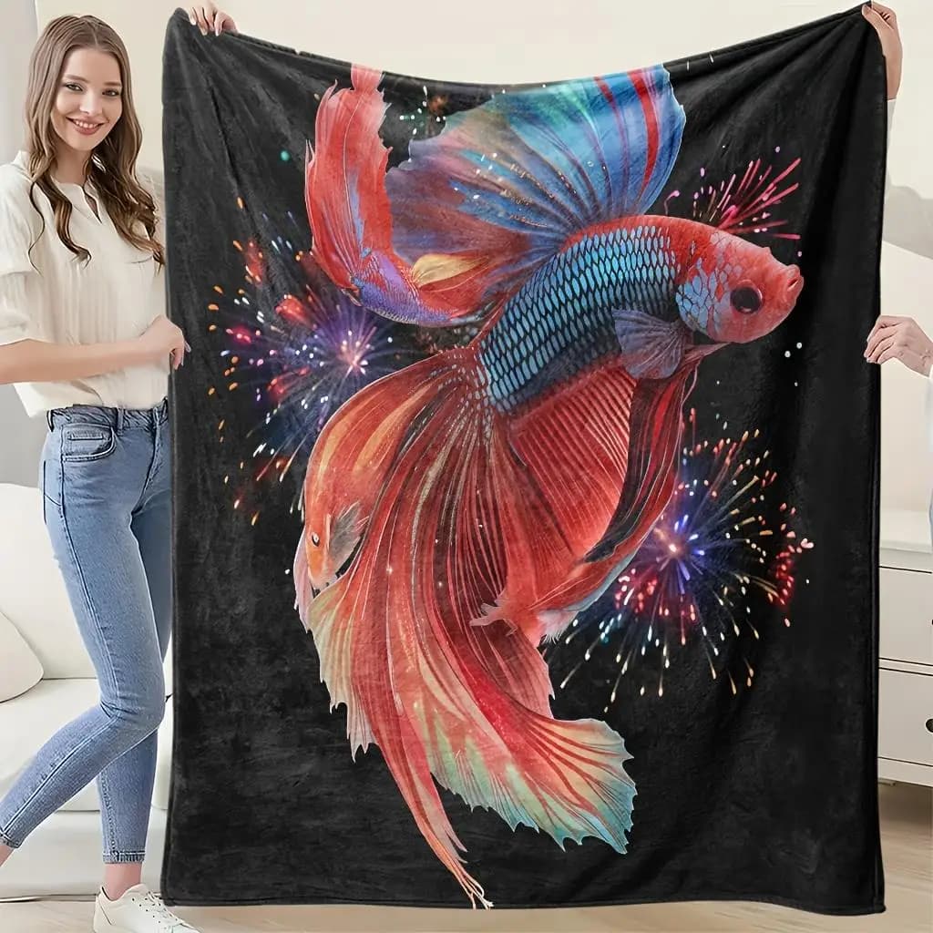 Colorful Arowana Theme Flannel printed blanket suitable for all seasons suitable for living room office sofa and travel