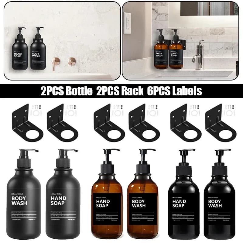 2PCS 500ml Dispenser di sapone con etichette Contenitore per shampoo riutilizzabile Gancio Portabottiglie a parete Gancio Accessori per il bagno