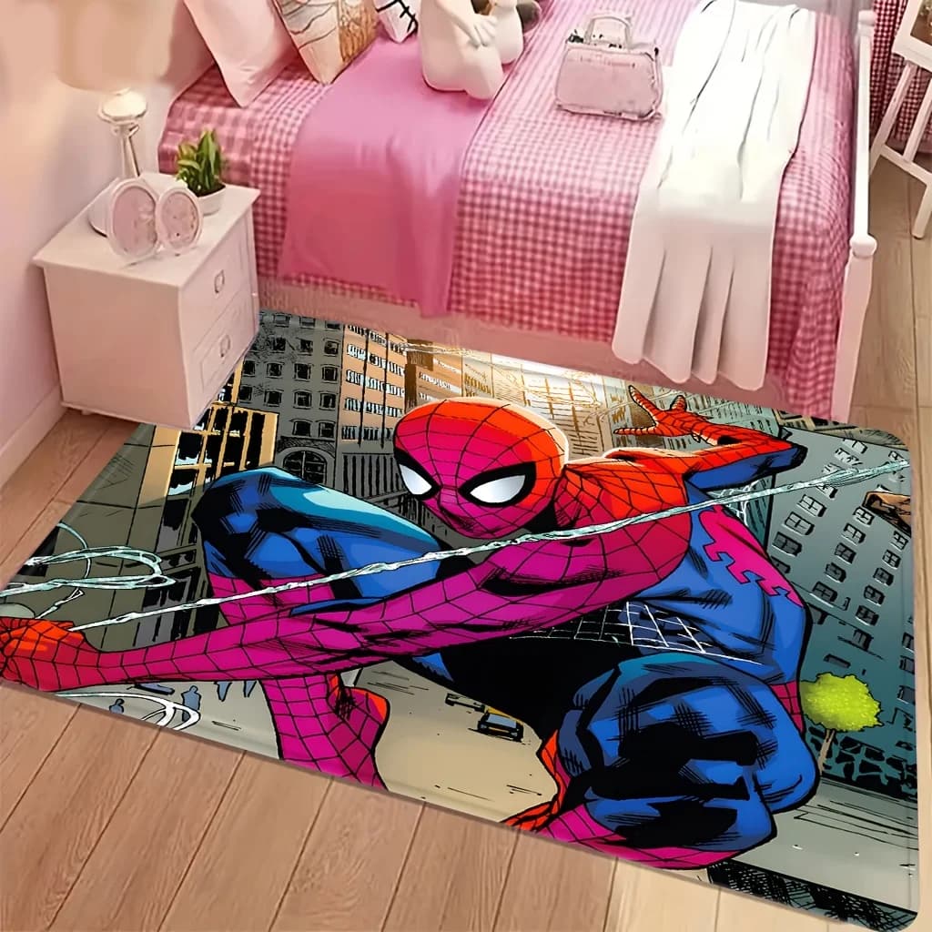 Tappetino in flanella Marvel - Design Spider-Man City Adventure, materiale in poliestere, perfetto per soggiorno, camera da letto o decorazione della stanza