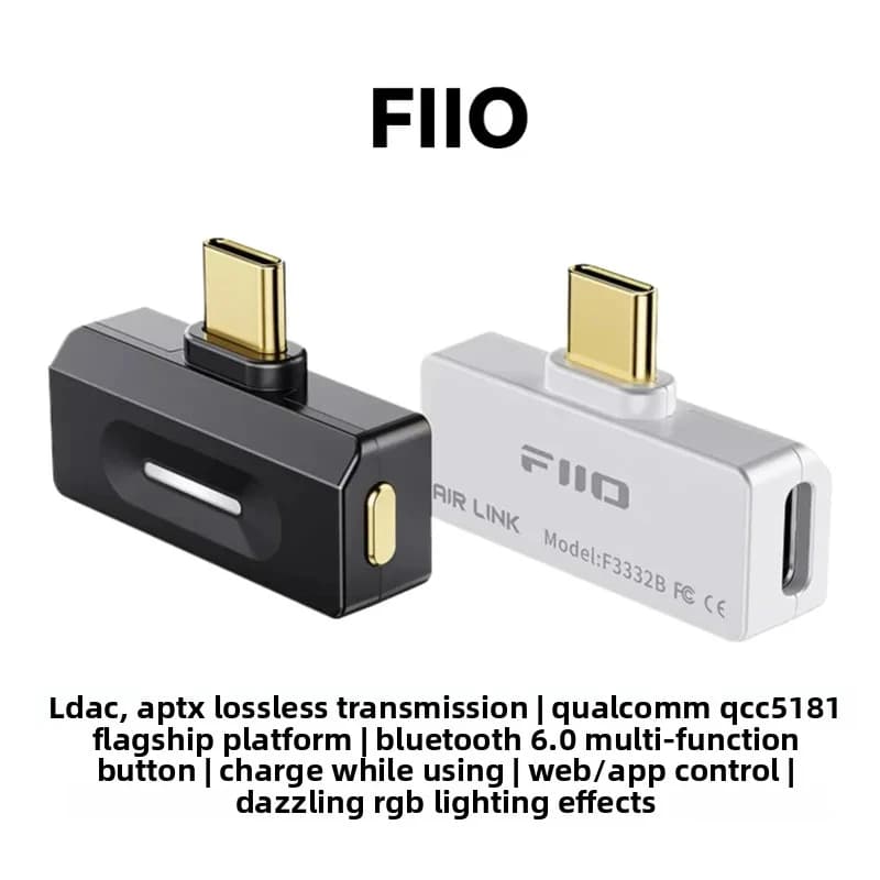 FiiO Air Link Bluetooth Transmitter LDAC AptX Lossless QCC5181 BT6.0 USB-C HiFi Audio Adapter With RGB Lighting