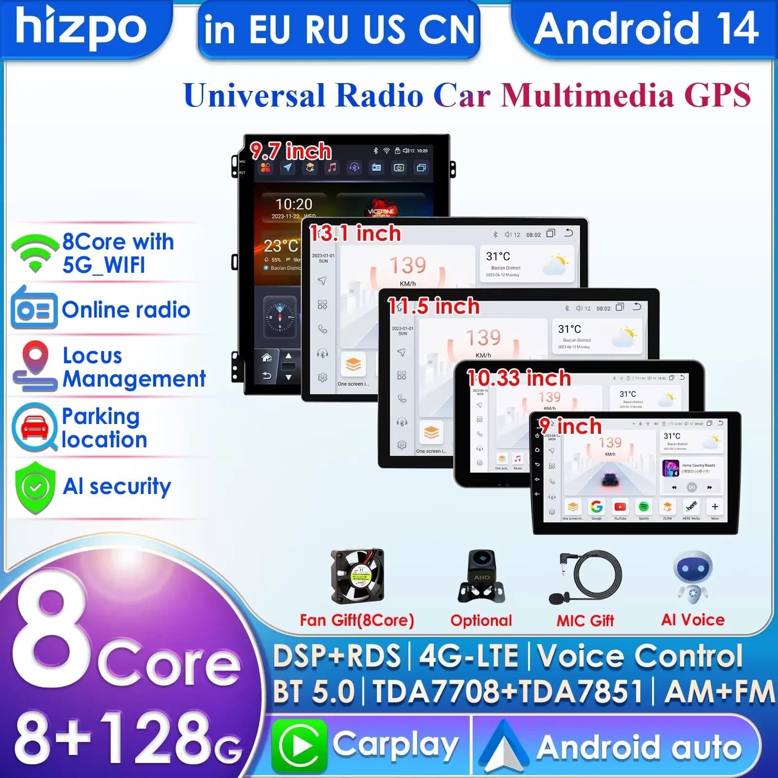 13.1 "9" 11.5 "AI Universale CarPlay Android Auto Radio per VW Volkswagen Fiat Renault Nissan Hyundai 4G Auto Multimedia Autoradio
