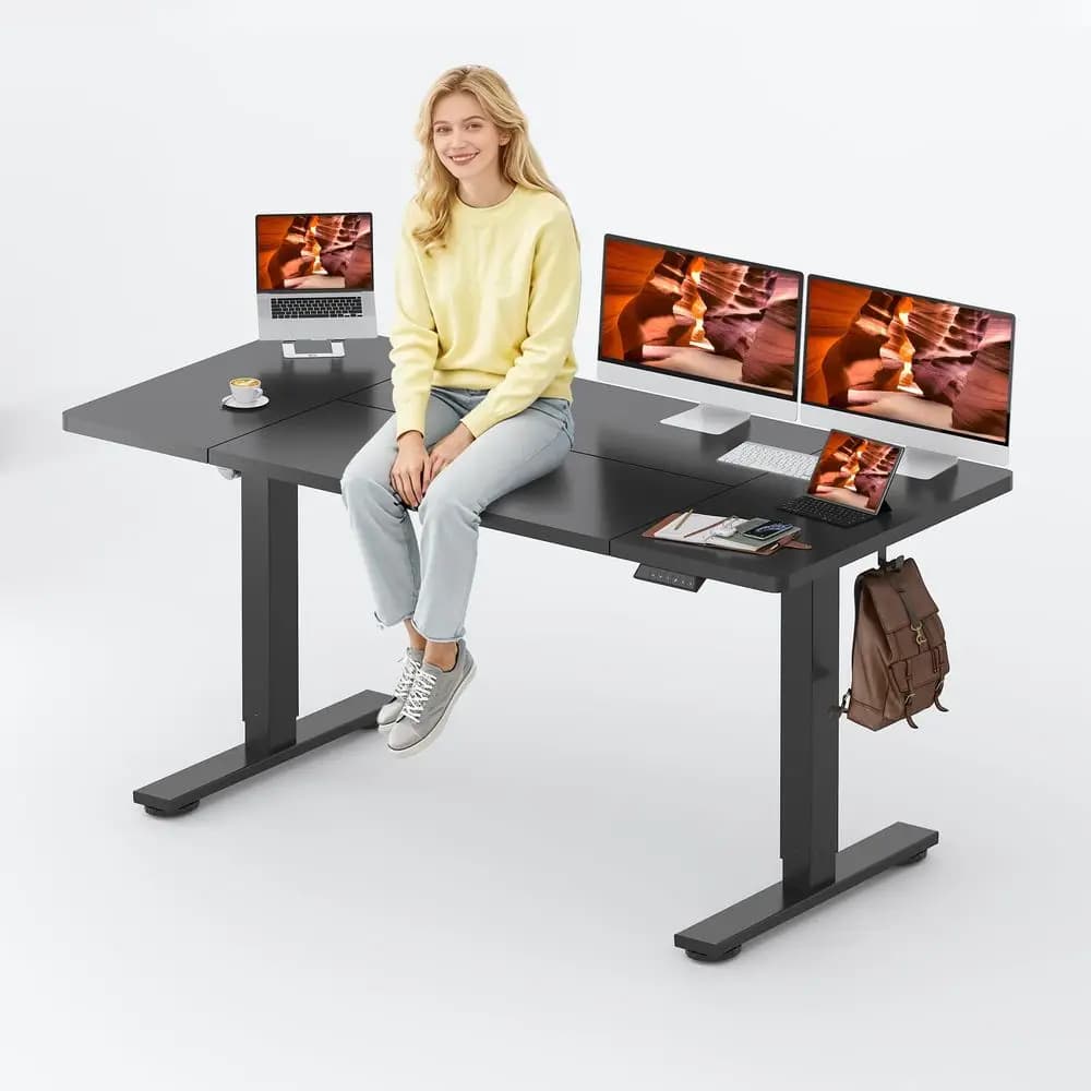 Scrivania, grande scrivania regolabile in altezza da 71x31 pollici con sistema di gestione dei cavi, scrivania per computer da ufficio domestico con portabicchieri e M
