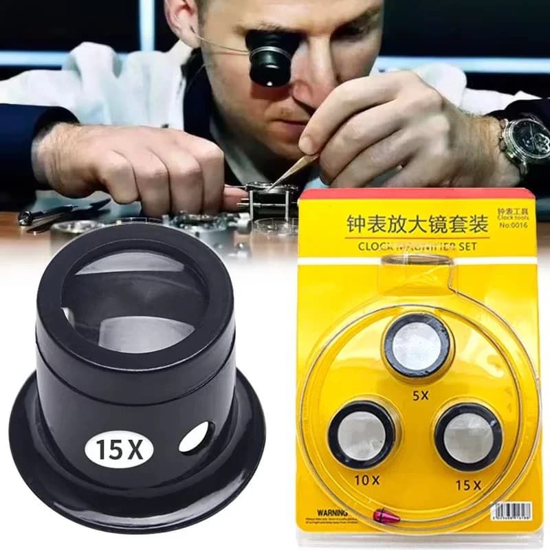 Watch Repair Magnifying Glass Set, 5X 10X 15X Clip-On Magnifier for Watchmakers, Jewelry Inspection and Precision Repair Tools