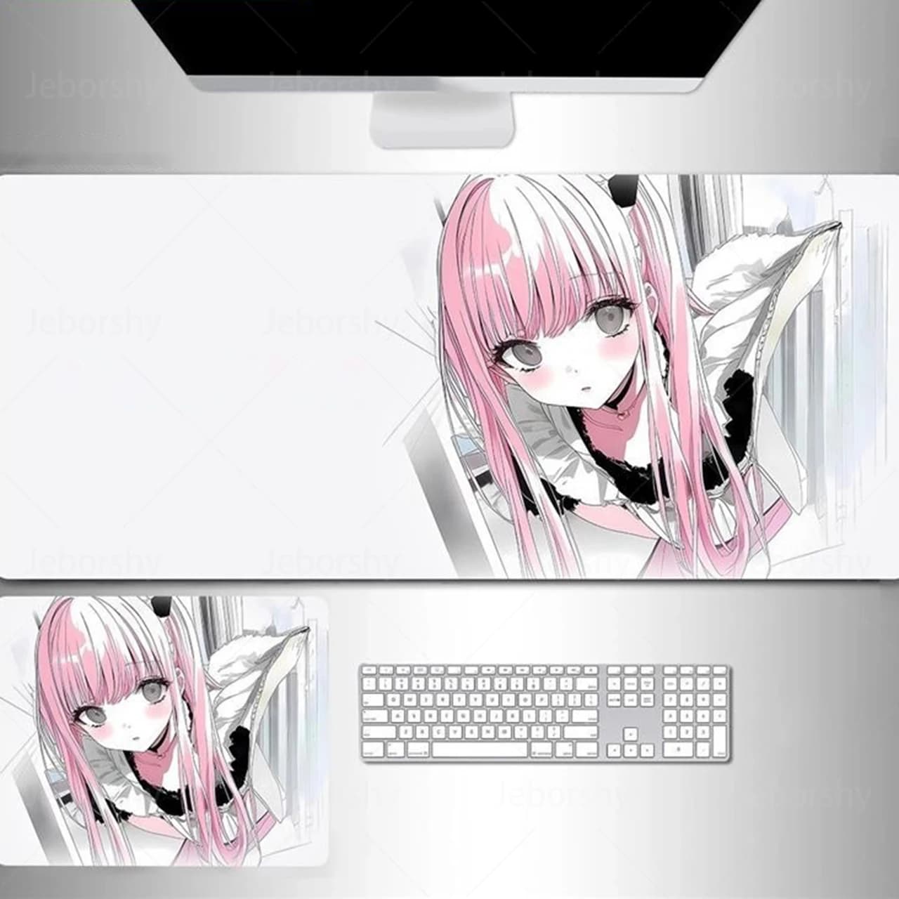 Line Art Anime Oversized Mouse Pad, Two-dimensional Office Desktop Non-slip Mat, E-sports Gaming Computer Keyboard Mat