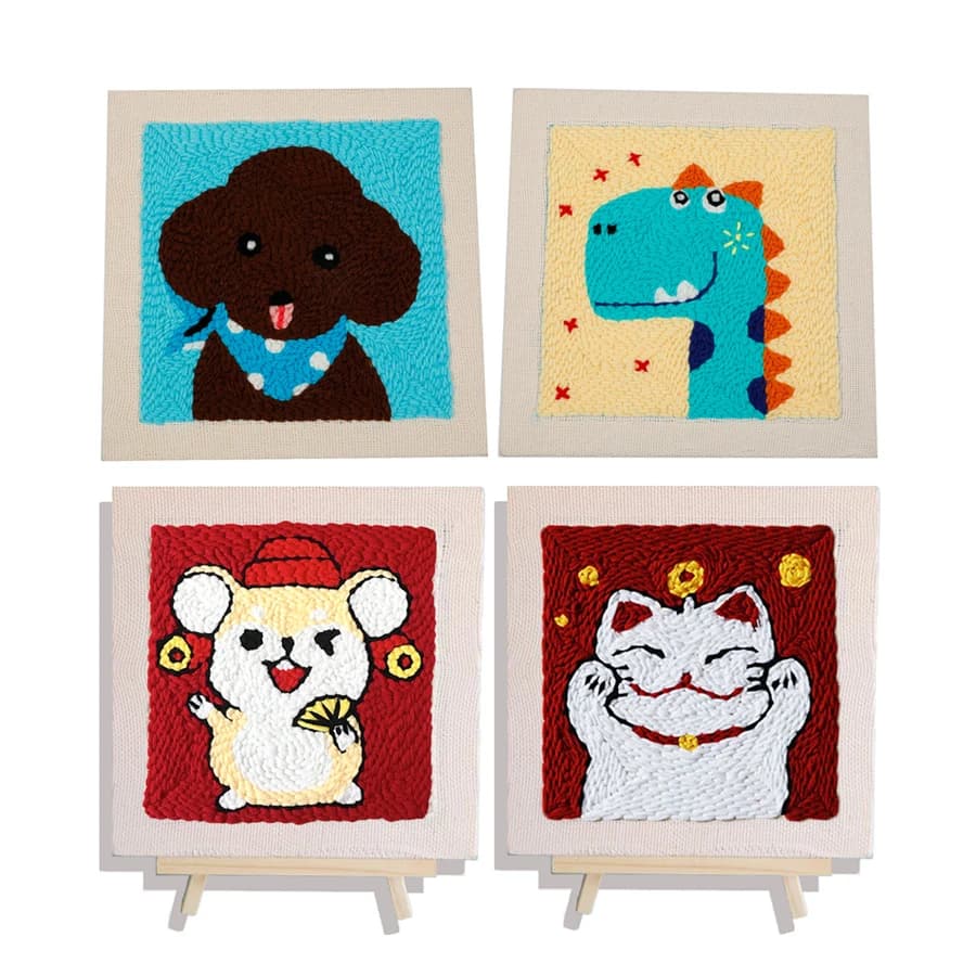 26*26cm Cute Animal Punch Needle Embroidery Kits for Beginner Embroidery DIY Craft Kits for Adults Embroidery Punch Needle Kit