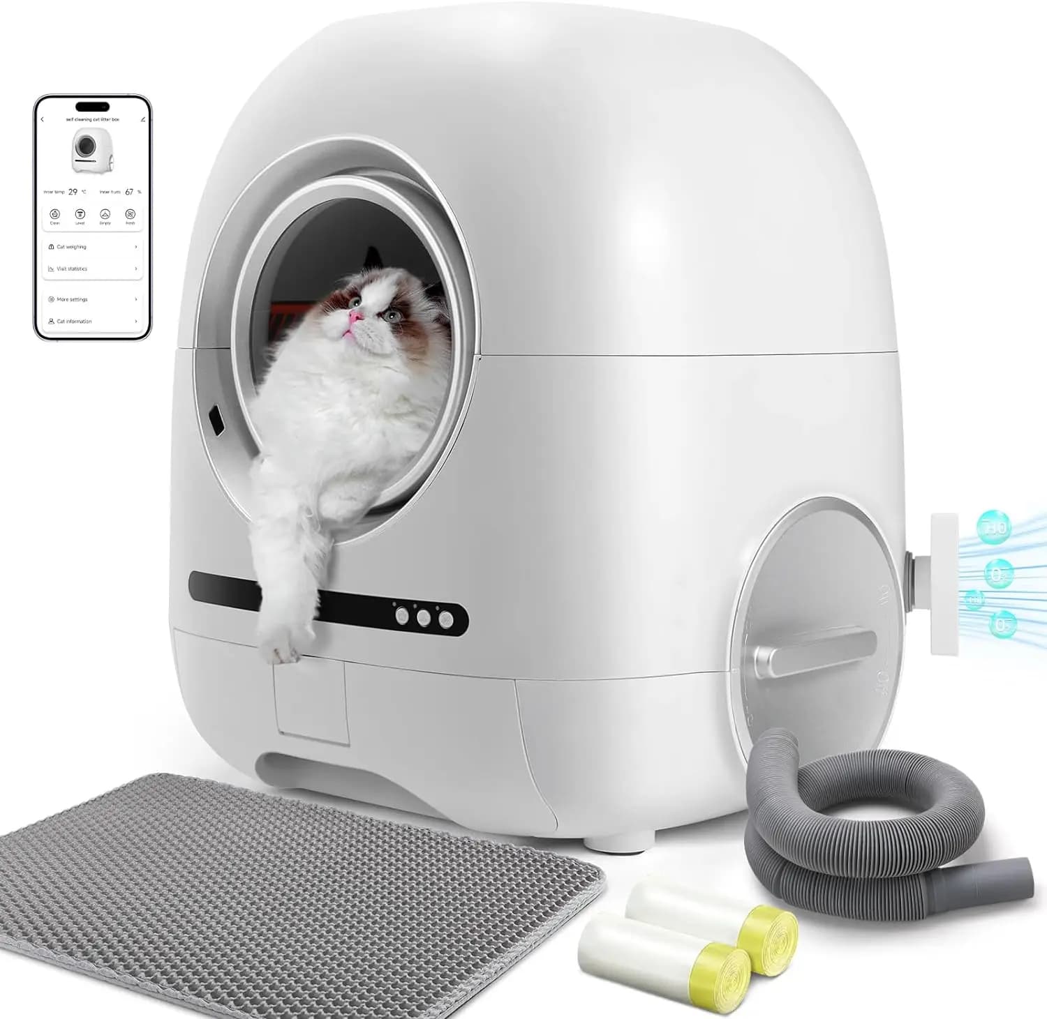 Toilette intelligente per gatti, facile da pulire, piccole impronte, doppia lettiera automatica per gatti, ampio spazio da 70 litri