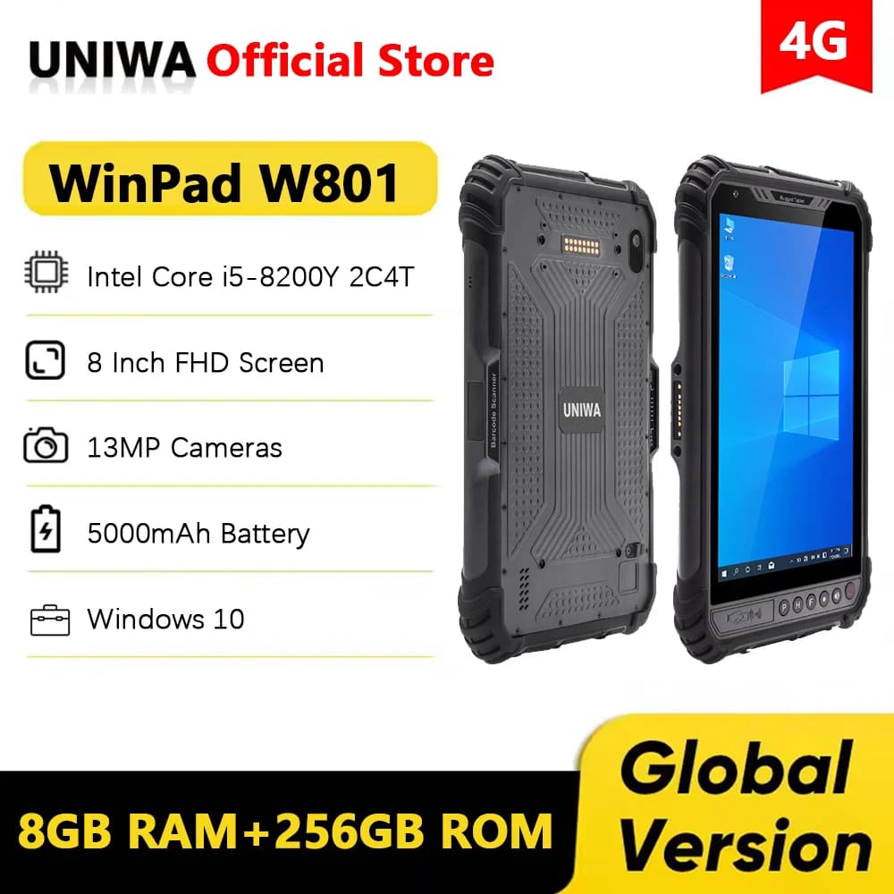 Vendite calde 8 GB di RAM 256 GB di ROM Tablet da 8 pollici 1920 * 1200 FHD 450 nit Industriale Windows 10 Tablet robusti PC 5000 mAh 13 MP Lettore NFC