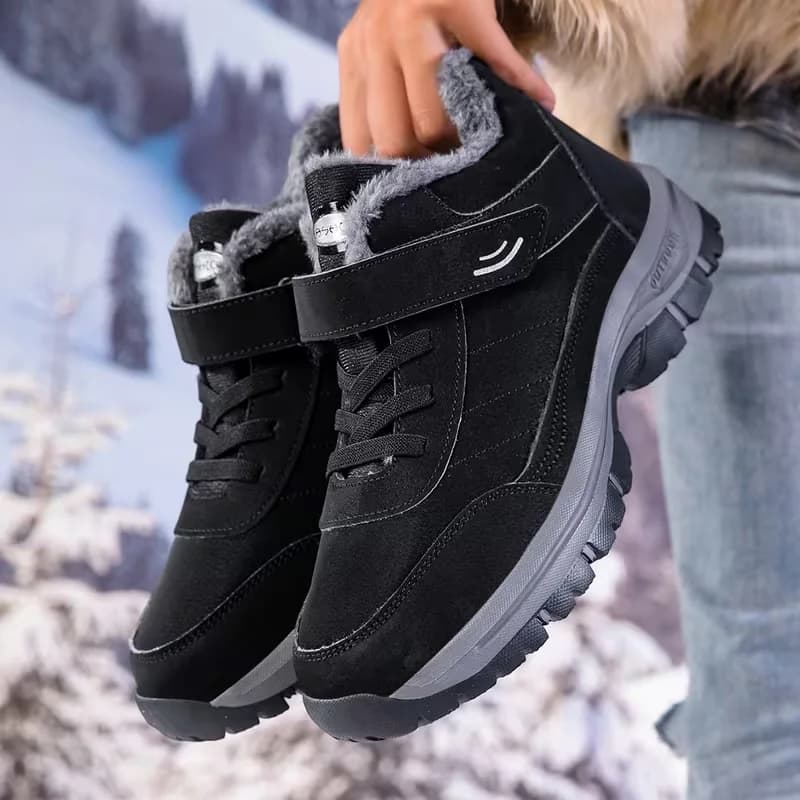 Women Thermal Fur Lined Winter Snow Boots Velcro Adjustable Strap Anti Slip Thick Sole Outdoor Trekking Warm Ankle Cotton Boots