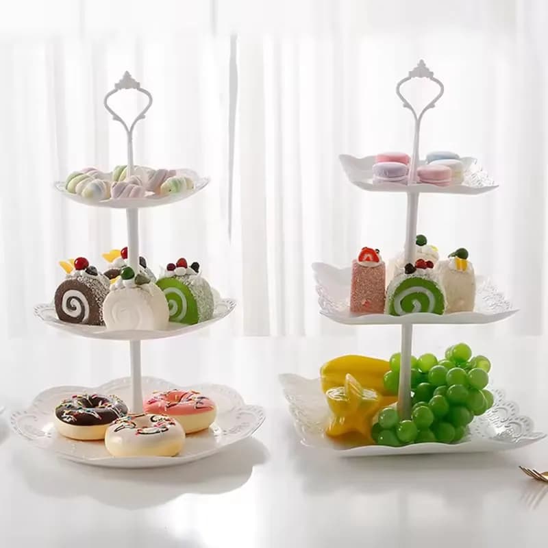 Espositore per Torte a 3 Piani, Porta Cupcake, Vassoio per Snack e Frutta, Decorazione per Tavolo da Dessert per Matrimoni, Feste, Natale e Compleanni