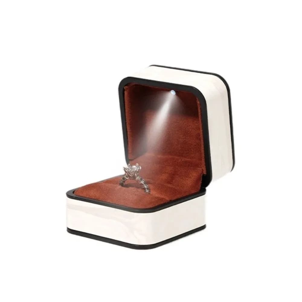 Jewelry Display Jewelry Display Box with Led Light Pu Leather Ring Box Velvet Lined Marble Pattern LED Jewelry Box Ring