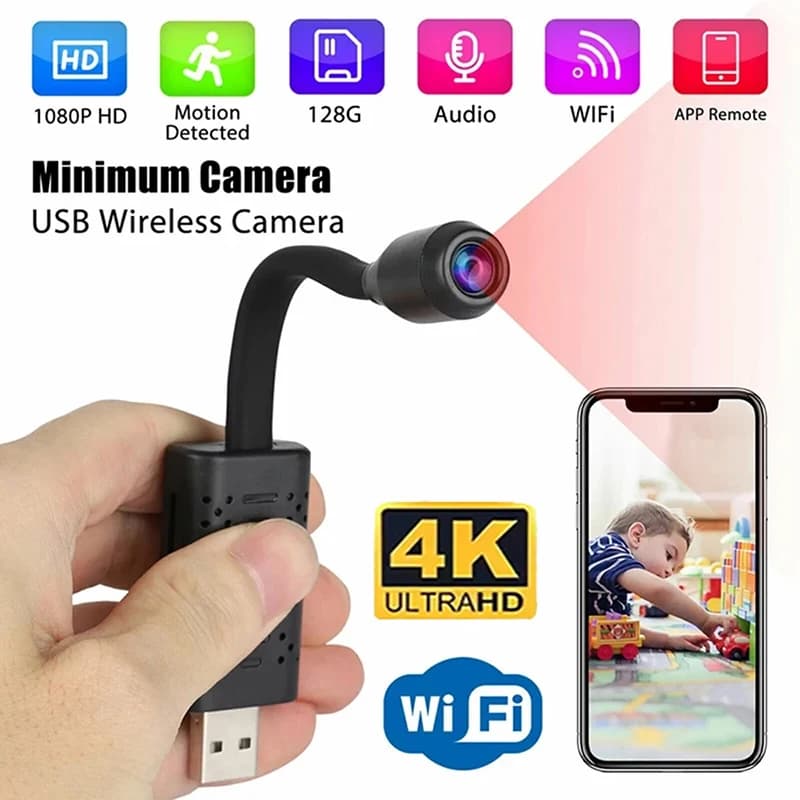 Telecamere di Sorveglianza WiFi USB 4K con Lente Flessibile, Rilevamento del Movimento, Registratore Video, Videocamera di Sicurezza