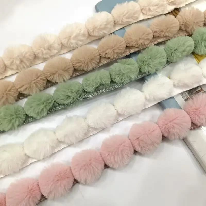 3cm Faux Rabbit Fur Pom Ball Lace Fringe Trim Sewing Ribbon Diy Curtain Cushion Tablecloth Fabric Crafts Apparel Accessories