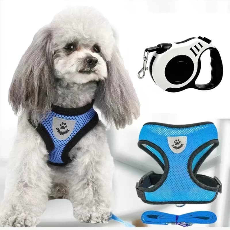3pcs Double Switch Telescopic Pet Leash for Cat Dog Comfortable Safe Pet Harness Soft Mesh Cat Dog Vest Suitable for Small Dog