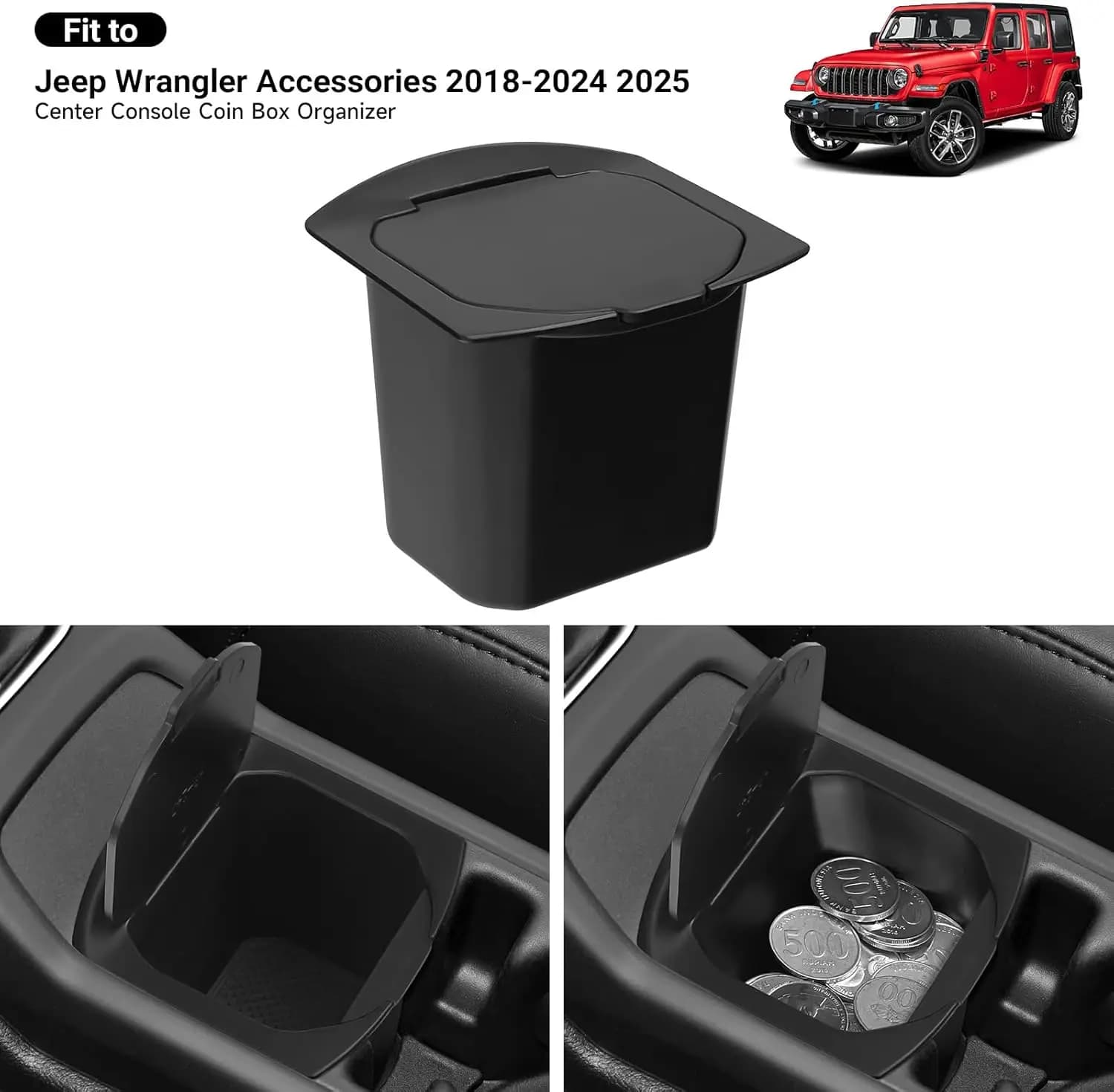 Central console coin box organizer for Jeep Wrangler JL 2018-2024 2025 Accessories Arm insert ABS plastic coin holder Second