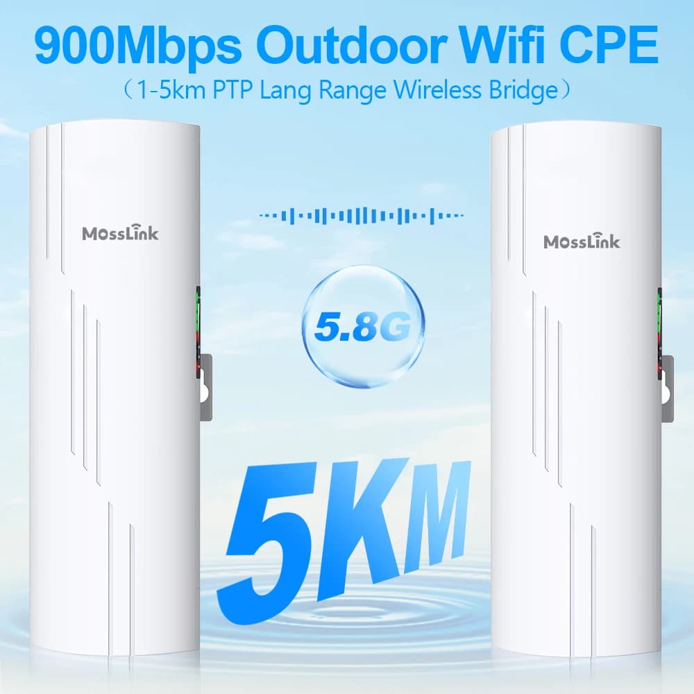 Mosslink Outdoor WiFi Bridge 5KM Monitoraggio della rete a lungo raggio CPE Punto a punto Router di segnale WIFI Punto di accesso AP