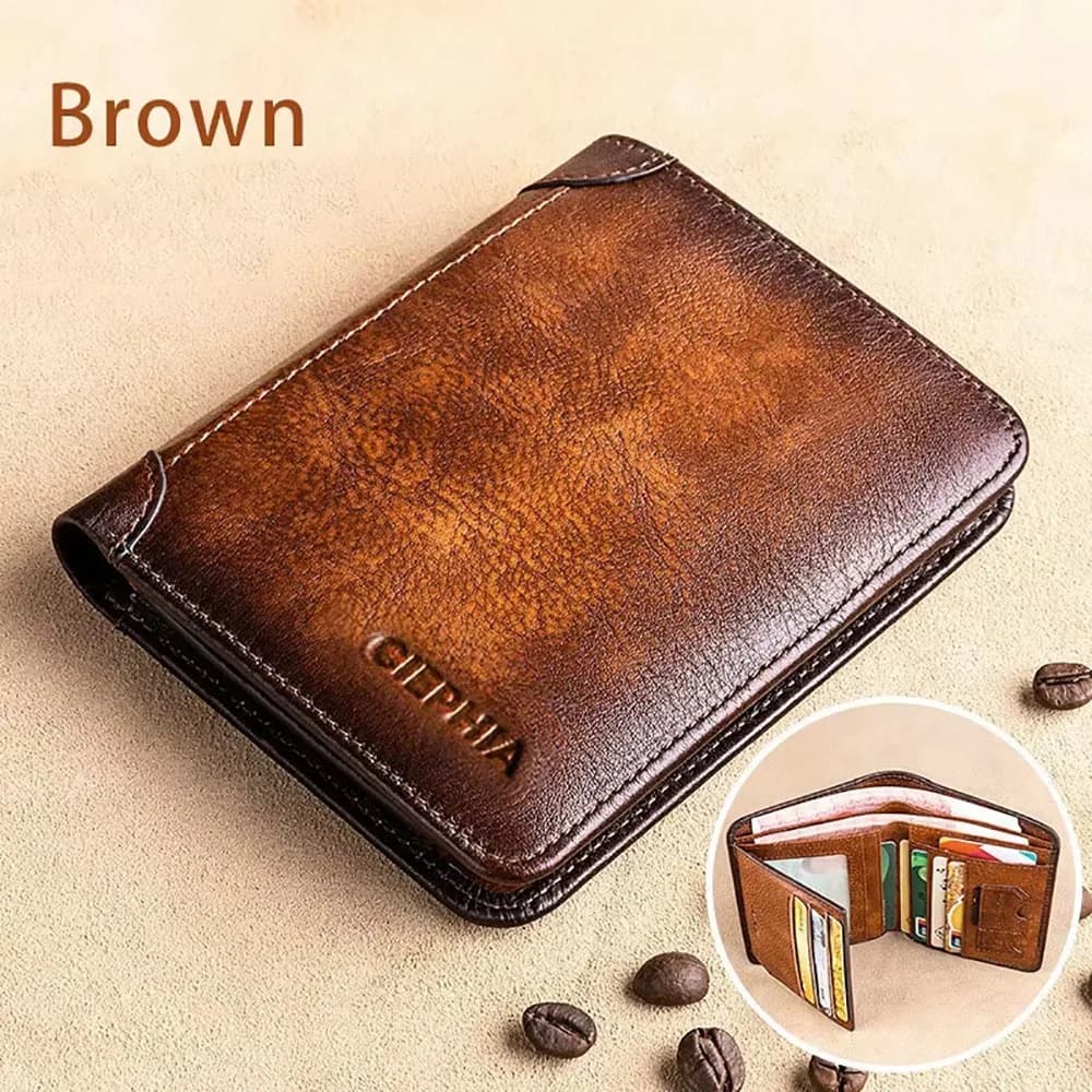 1 Pezzo Nuovo Portafoglio da Uomo in Pelle PU con Blocco RFID, Portafoglio Vintage Trifold Sottile Multifunzionale