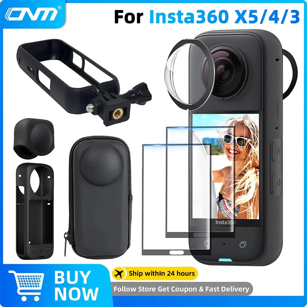 Set of Accessories for Insta360 X3 X4 X5: Lenti Protection, Protective Film, Silicone Case, Lenti Carpet, Insta 360 Protective Frame