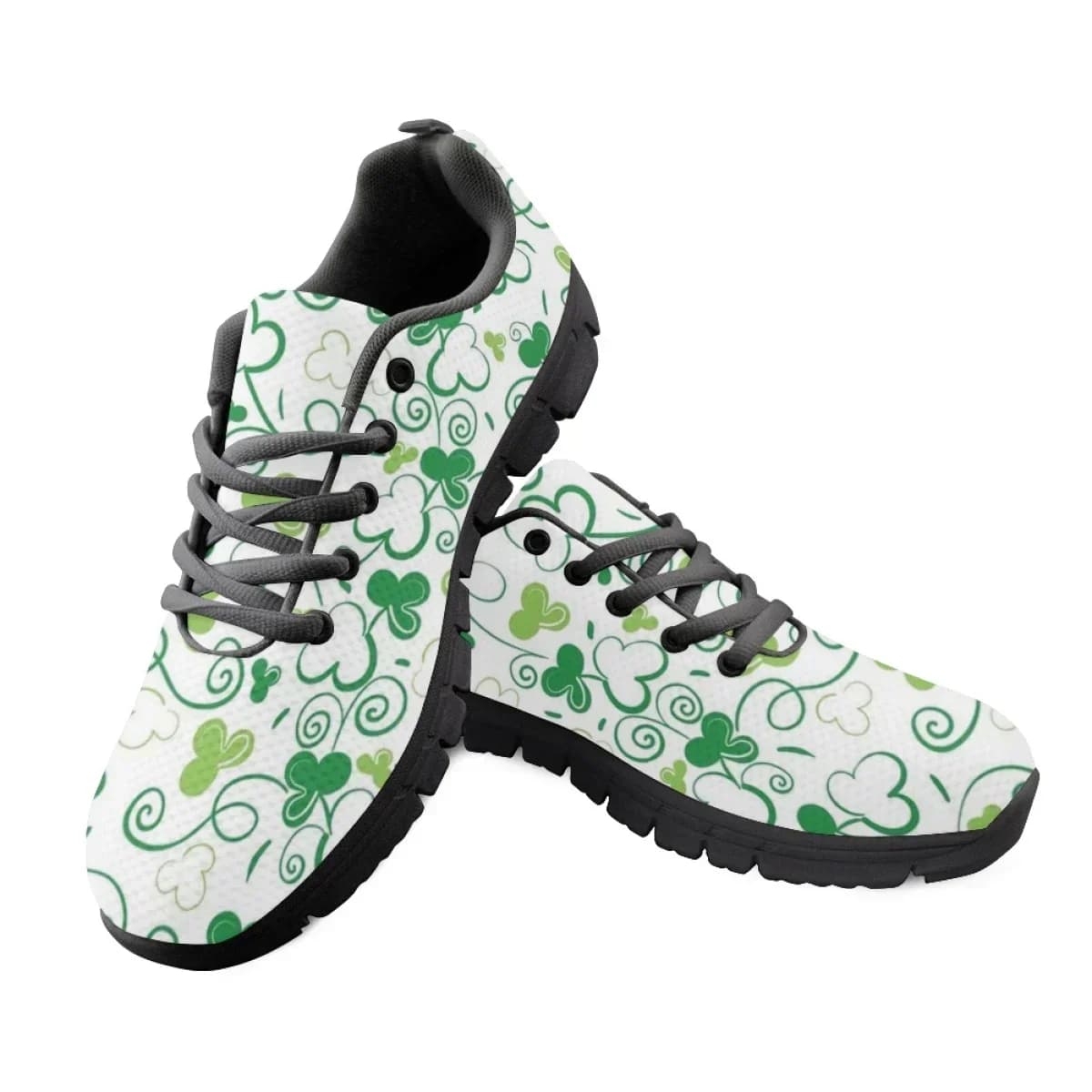 Scarpe in rete traspiranti con stampa trifoglio, verdi portafortuna, sneakers basse stringate per fitness, basket e corsa, calzature estive