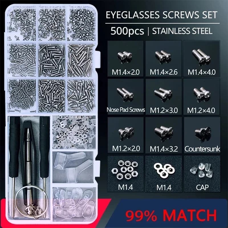 500pc Occhiali Da Vista Occhiali Da Sole Kit di Riparazione Strumento Occhiali Cacciavite Viti Set Dadi Nasello Strumento di Riparazione Ottica Parti Kit Assortiti