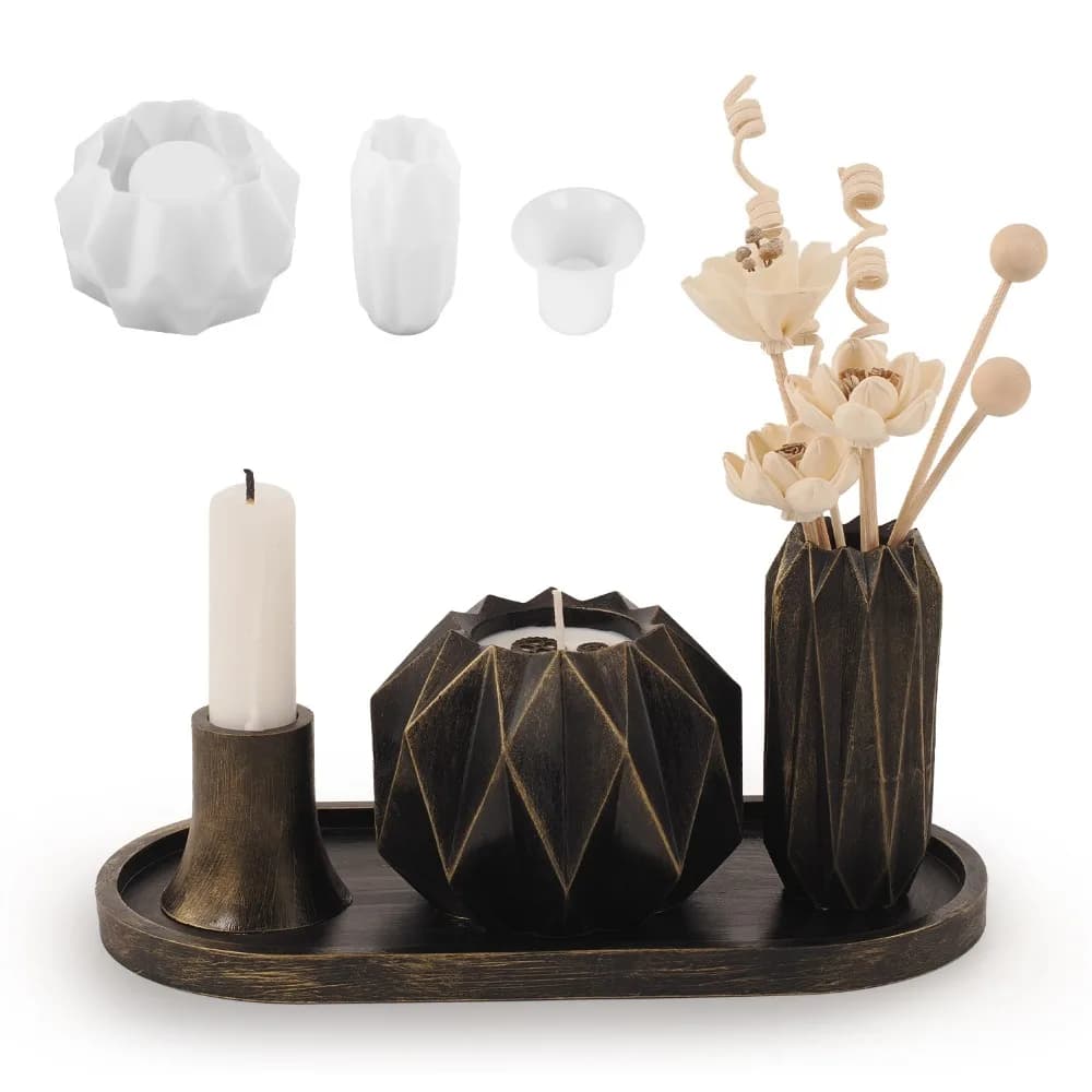 Stampo in silicone per vaso a taglio diamantato, portacandele, contenitore fai da te, stampo in resina epossidica UV, vassoio ovale, set di stampi per gesso e cemento