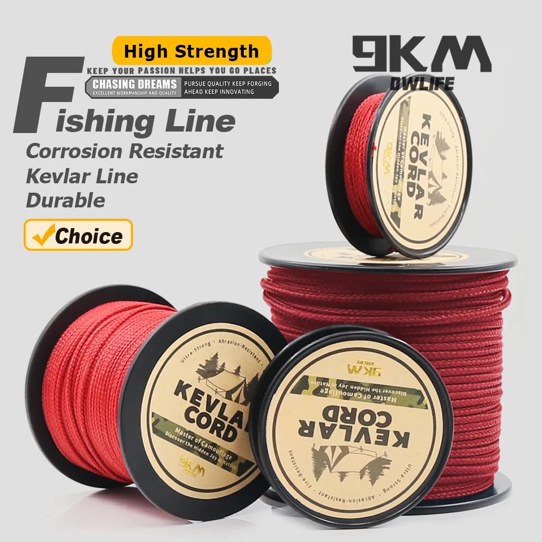 Linea in Kevlar intrecciata da 9KM 1mm ~ 3.9mm Linea di assistenza alla pesca Corda tattica ad alta resistenza alla trazione Cavo per zaino in spalla rifrattario per aquiloni