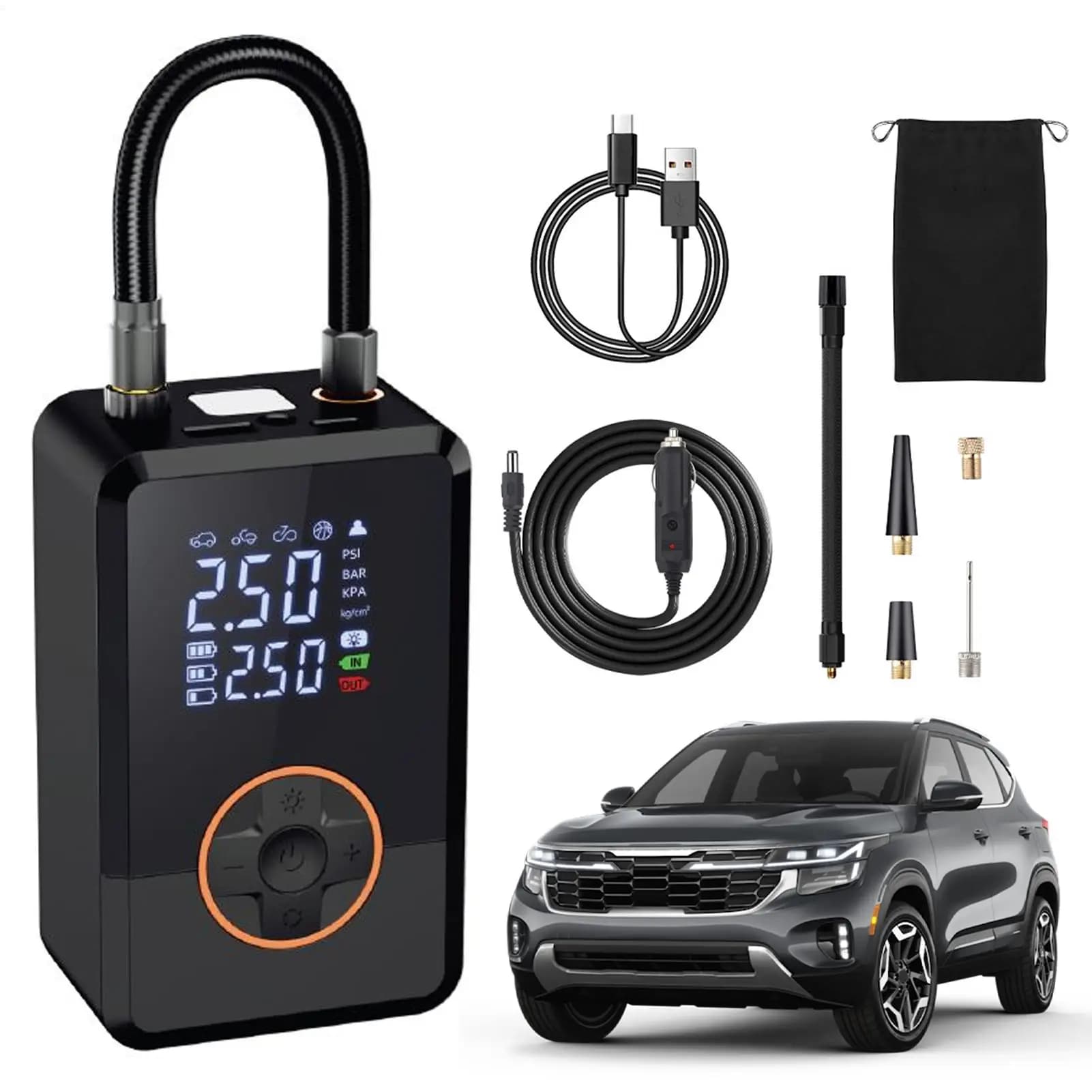 Compressore d'aria portatile 130 PSI portatile LED gonfiatore di pneumatici pompa d'aria per moto per auto bici auto camion strada palloncino esterno palla