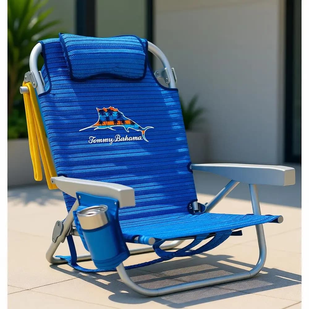 Sedia zaino da spiaggia in alluminio con design di pesce vela e palme