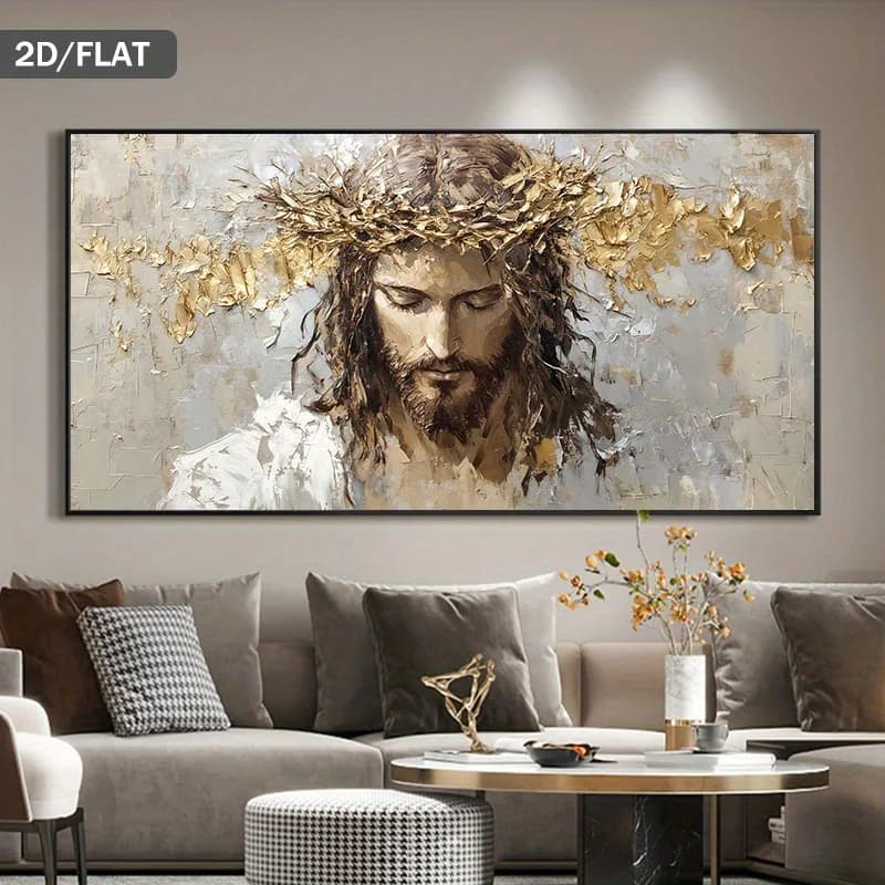 Jesus Christ Crown of Thorns Canvas Painting Religious Wall Art Modern Abstract Poster Prints Minimalist Jesus Portrait Decor