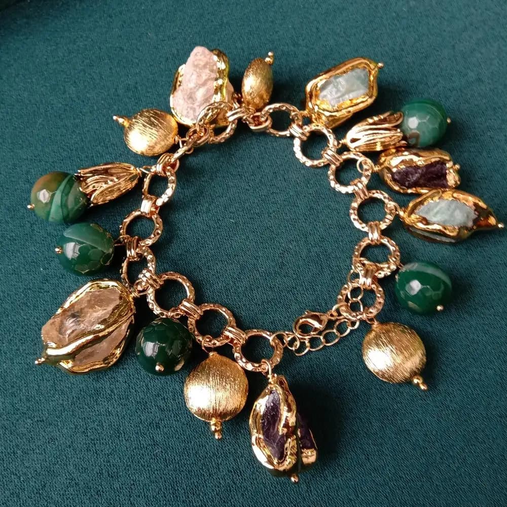 YYGEM citrino ametista amazzonite grezzo grezzo braccialetto di fascino naturale Multi gemma braccialetto gioielli regalo