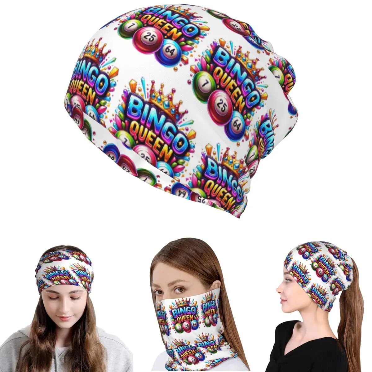 Bingo Queen Best Player Of Vacation Bingo Bandana Neck Gaiter Mask Sciarpa Maschera multifunzione per il viso Berretti Cappello Unisex Adulto Traspirante
