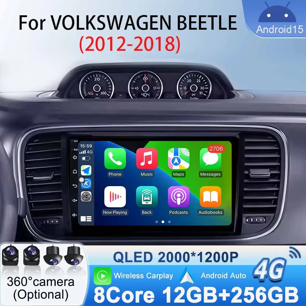 Autoradio Android Auto Wireless Carplay per VOLKSWAGEN BEETLE 2012 - 2018 Navigazione GPS Android 15 Lettore video multimediale WiFi