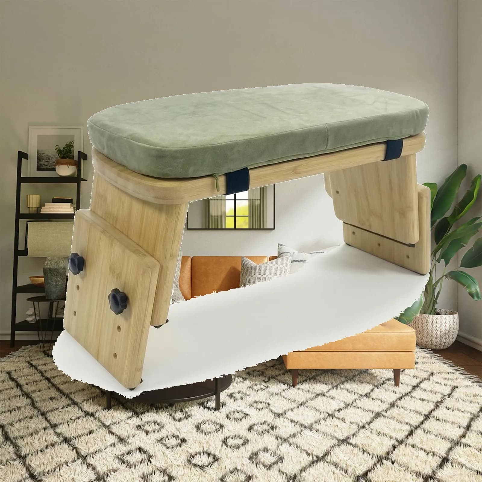 Adjustable Meditation Bench Bamboo Frame with Cushioned Kneeling Seat for Yoga Posture Support
