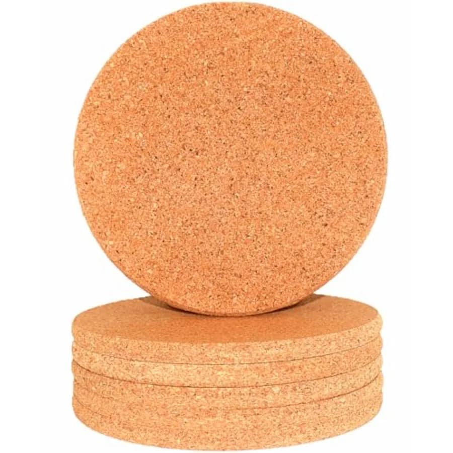 Cork tripod circular cork heat pad 6-piece set of high-density thick cork coaster set, 7.2 inch heat-resistant multifunctional