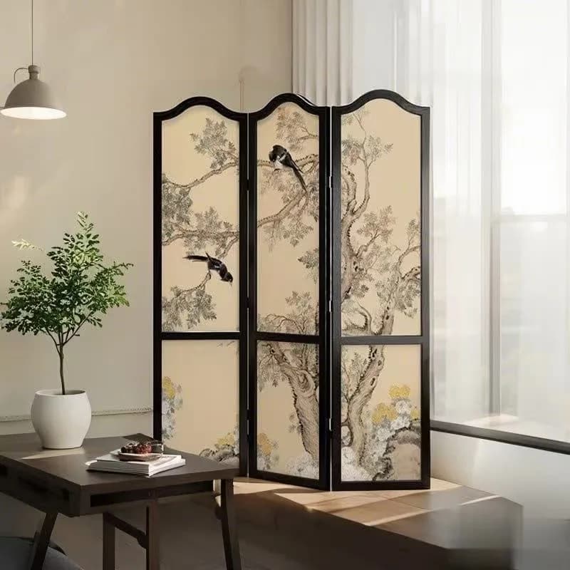Mobile folding screen partition living room solid wood bedroom block bed light luxury high sense French antique sofa background
